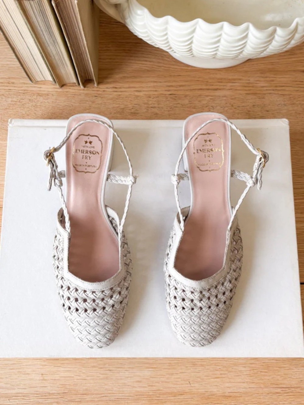 Emerson Fry Woven Slingback Flats in Light Beige